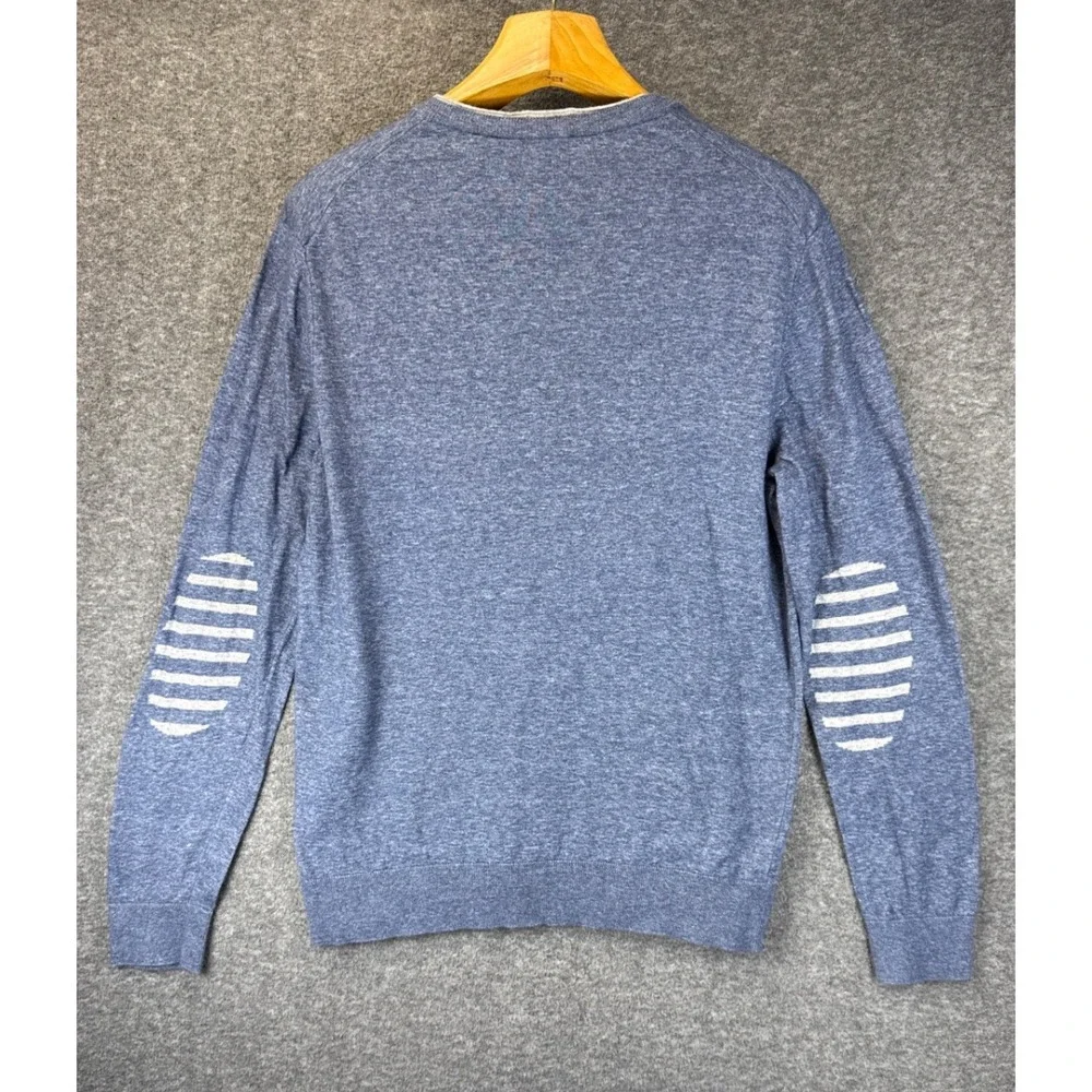 BOSS Hugo B V-Neck Sweater Mens XXL Elbow Blue Slim Fit Italian Yarn Runs Small